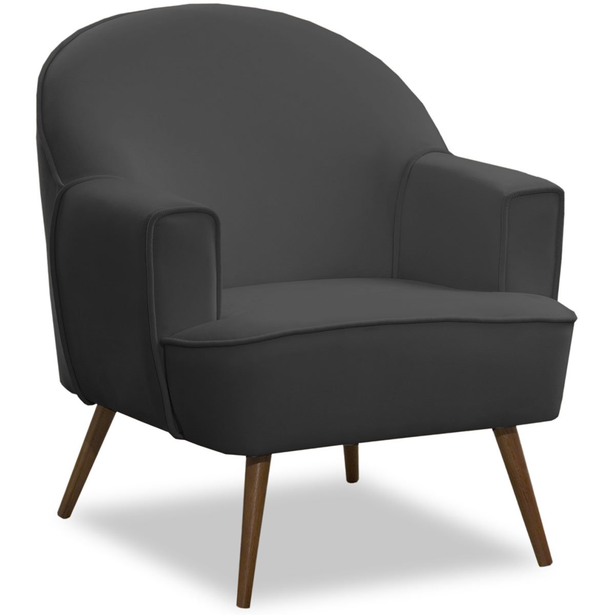Poltrona Decorativa Pérola Pés Palito Veludo Cinza