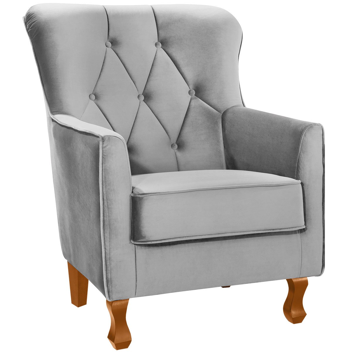 Poltrona para Sala Decorativa c/ Capitonê Carrara Veludo Prata