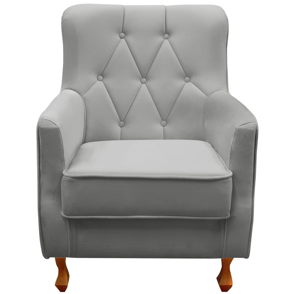 Poltrona para Sala Decorativa c/ Capitonê Carrara Veludo Prata