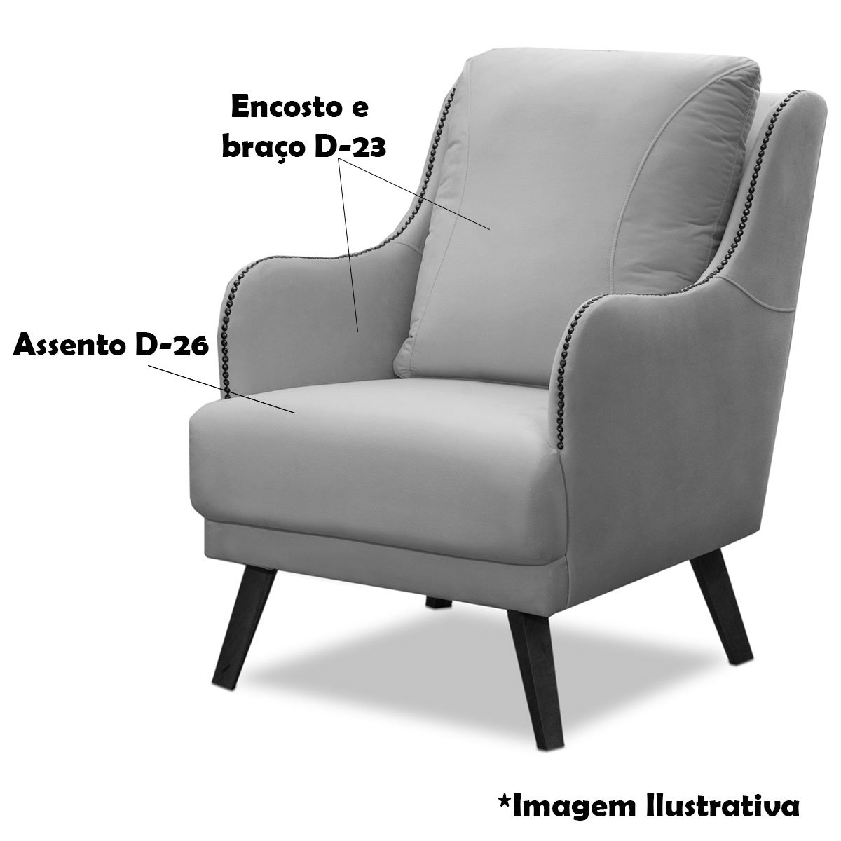 Poltrona para Sala Decorativa c/ Tachas Sarah Veludo Bege
