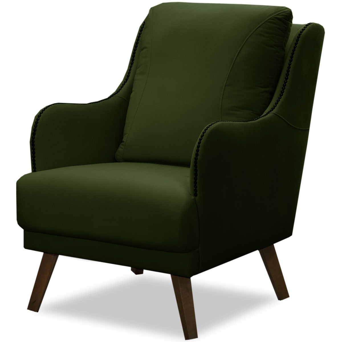 Poltrona para Sala Decorativa c/ Tachas Sarah Veludo Verde