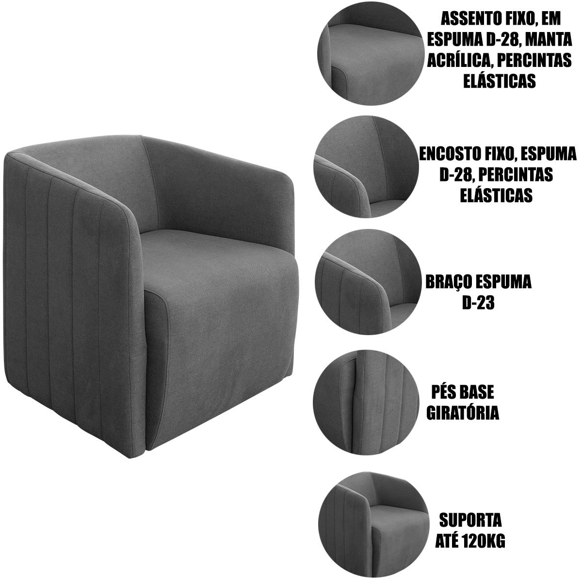 Poltrona para Sala e Escritório Base Giratória Blue Linho Verde