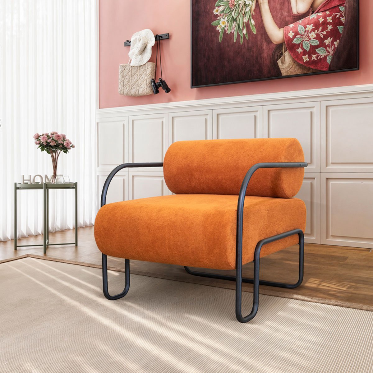 Poltrona para Sala e Escritório Base de Metal Mansk Linho Terracota