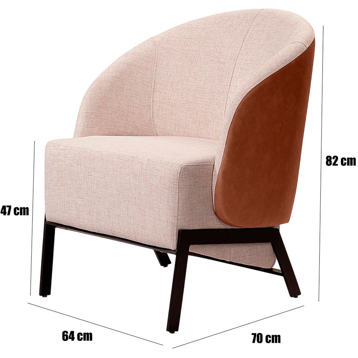 Poltrona para Sala e Escritório Base de Metal Nagibe Corino Marrom/Linho Bege