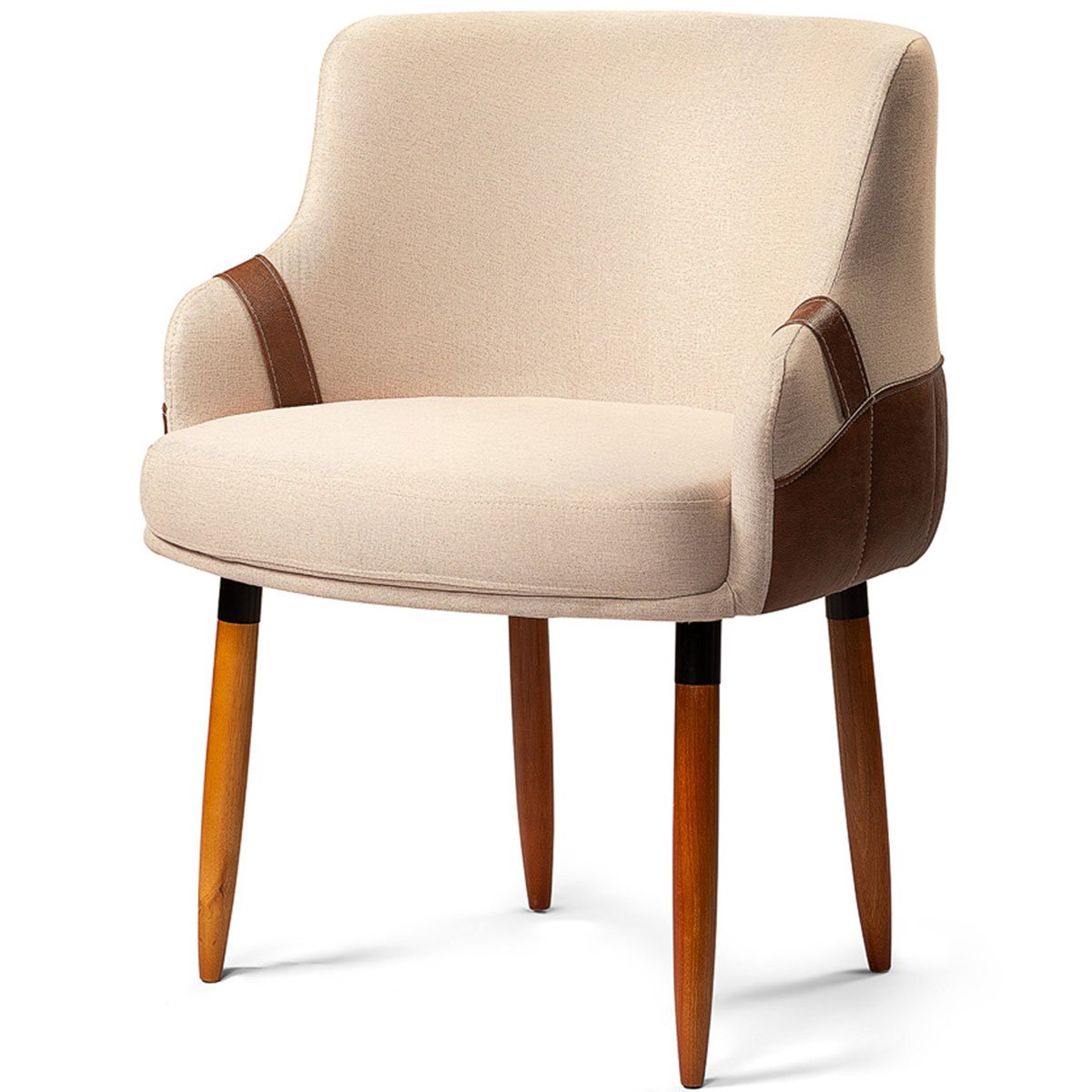 Poltrona para Sala e Escritório Decorativa Cássia Corino Marrom/Linho Bege