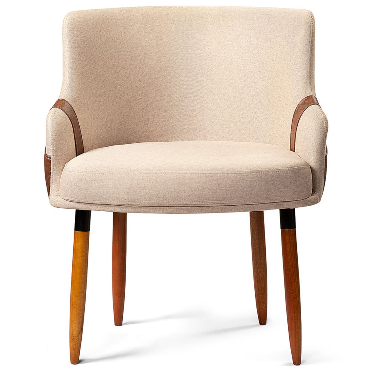 Poltrona para Sala e Escritório Decorativa Cássia Corino Marrom/Linho Bege