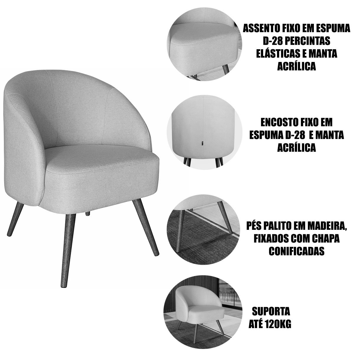 Poltrona para Sala e Escritório Decorativa Cadma Linho Bege