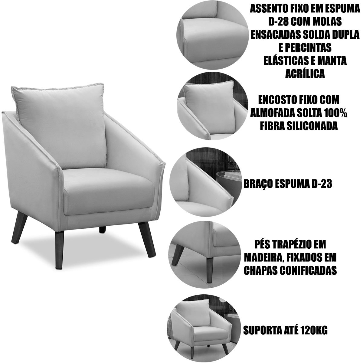 Poltrona para Sala e Escritório Decorativa Ellen Veludo Azul Marinho