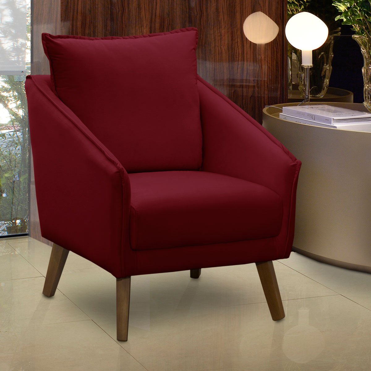 Poltrona para Sala e Escritório Decorativa Ellen Veludo Bordô