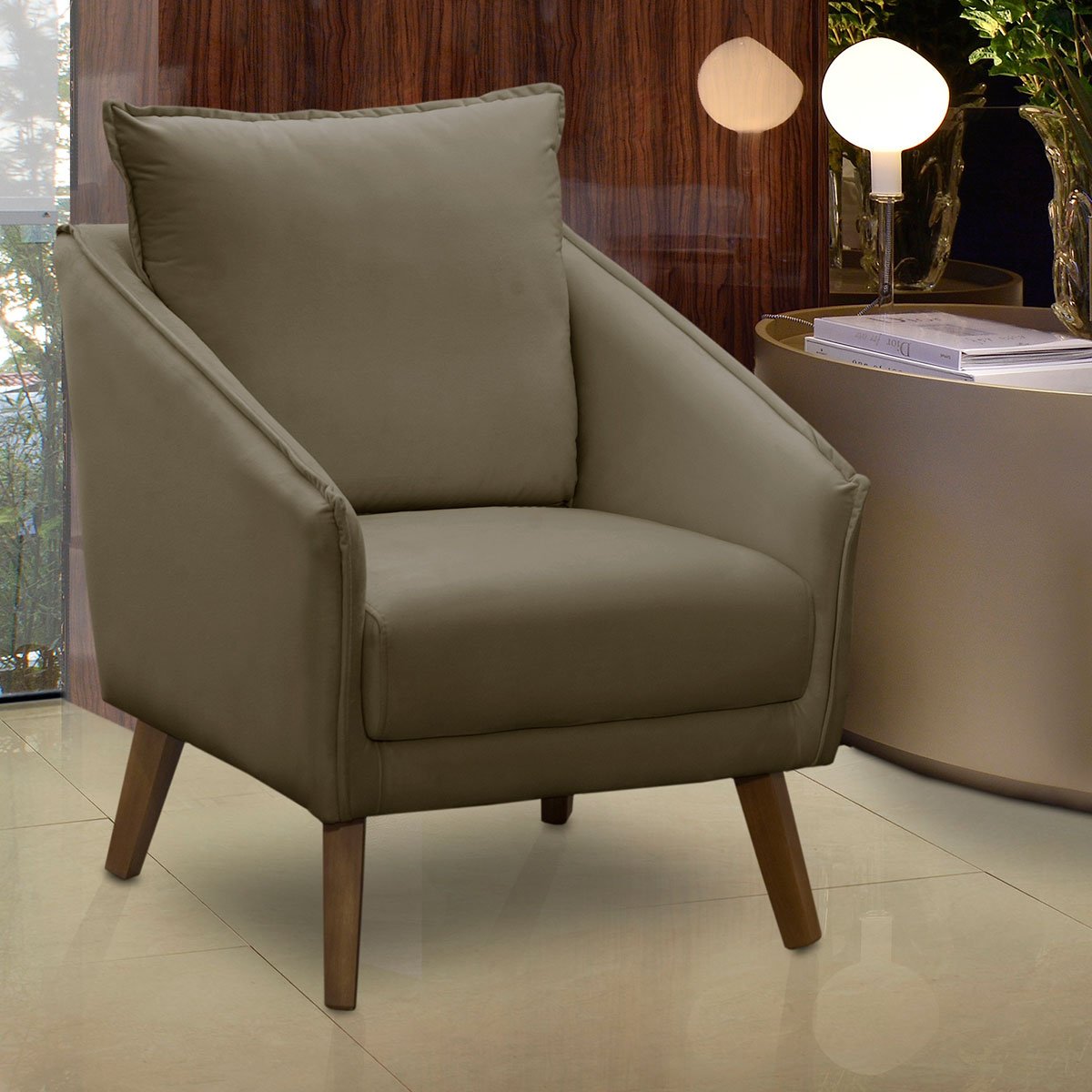 Poltrona para Sala e Escritório Decorativa Ellen Veludo Castor