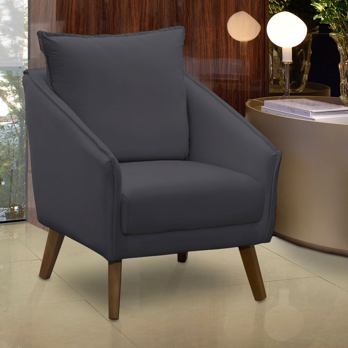 Poltrona para Sala e Escritório Decorativa Ellen Veludo Cinza
