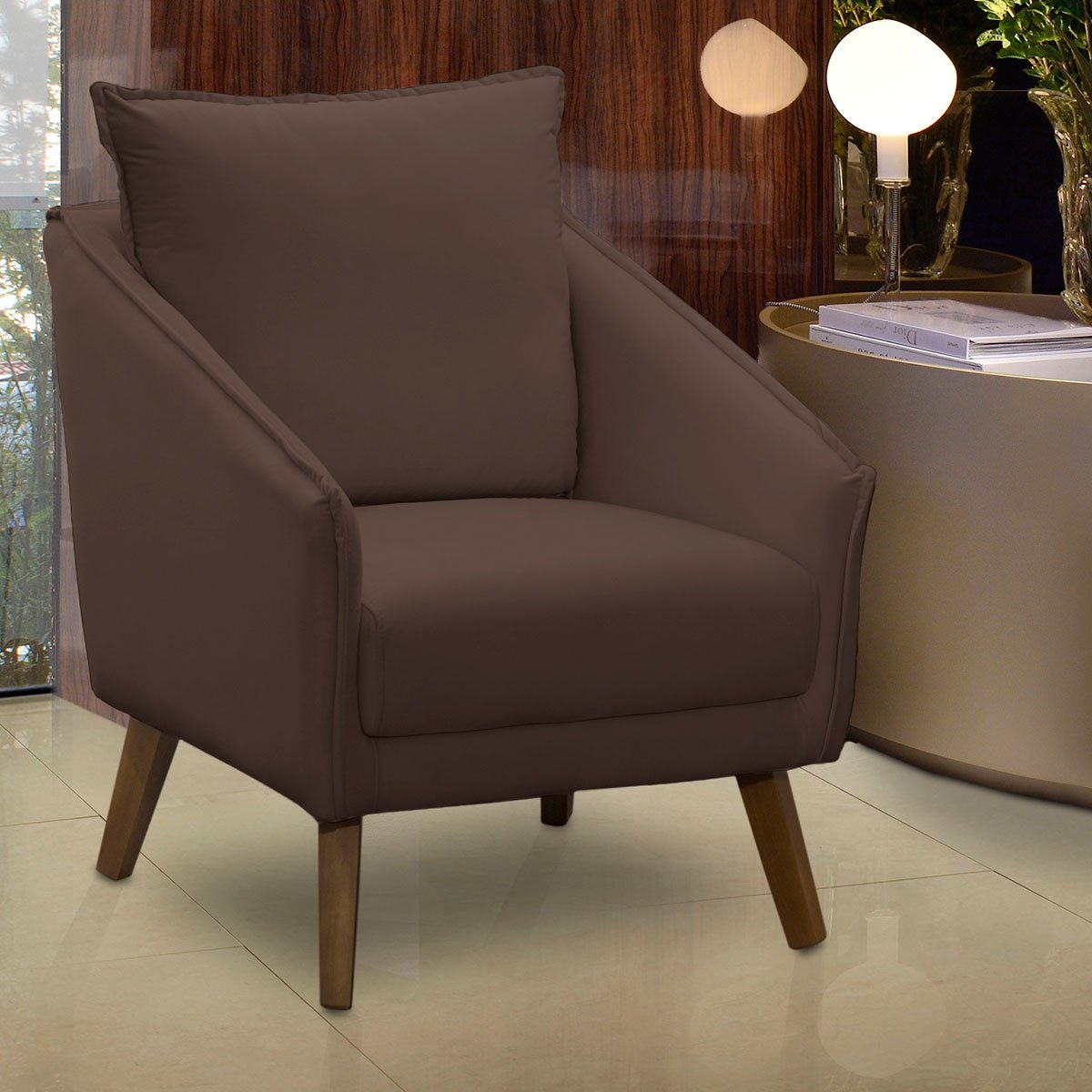 Poltrona para Sala e Escritório Decorativa Ellen Veludo Marrom