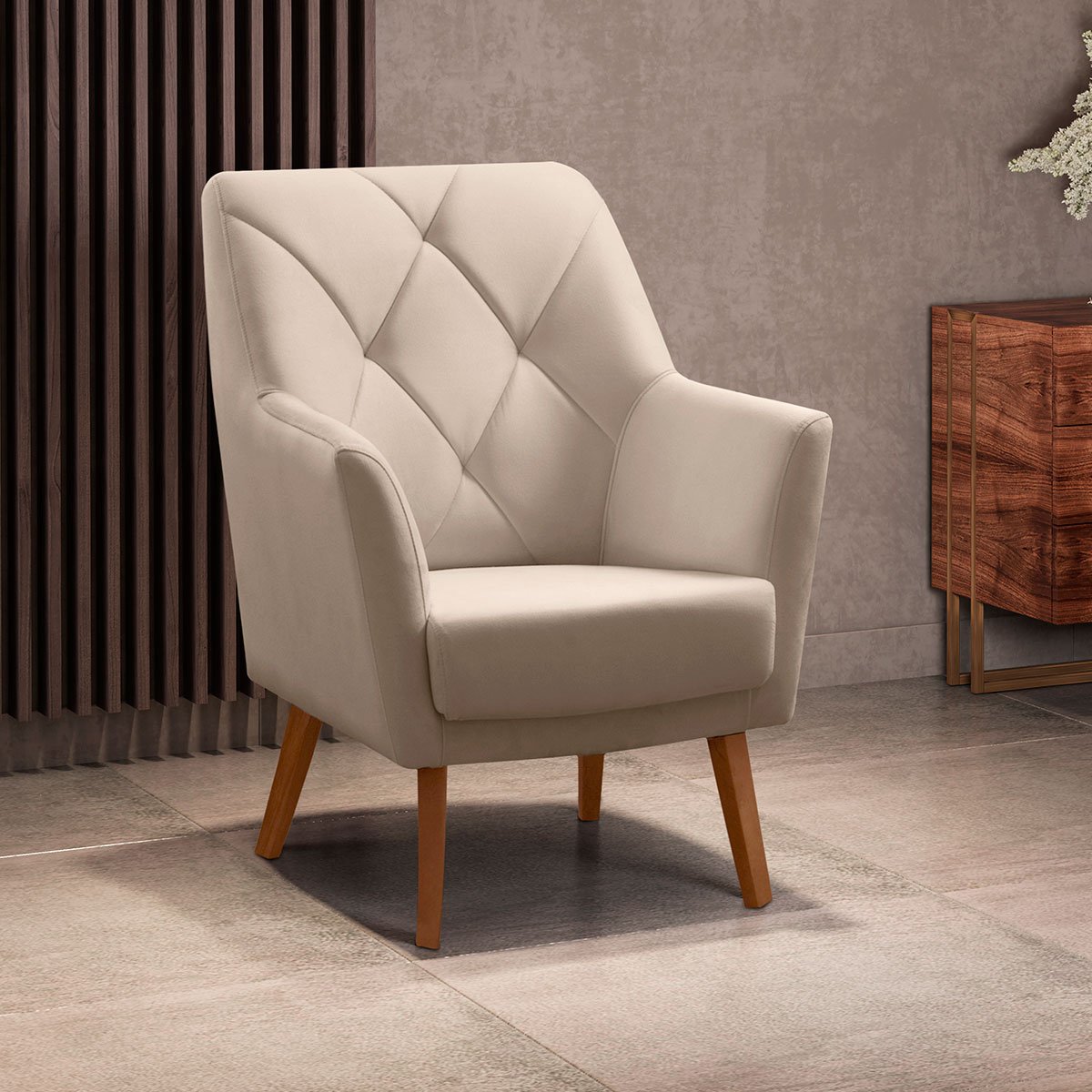 Poltrona para Sala e Escritório Decorativa Héstia Veludo Bege