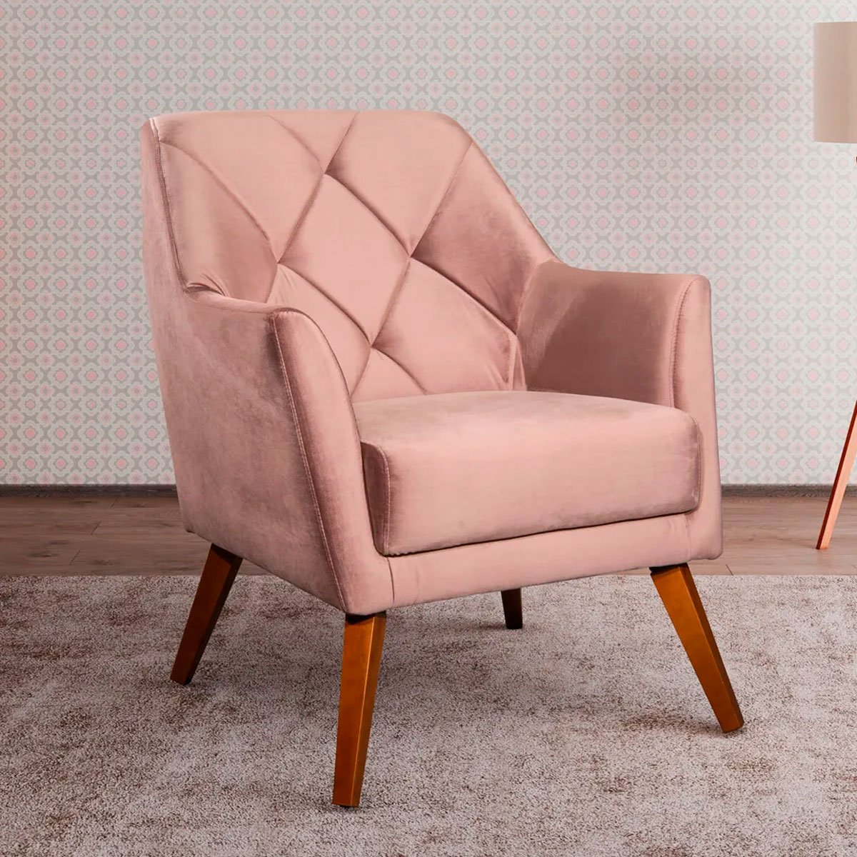 Poltrona para Sala e Escritório Decorativa Héstia Veludo Rosê