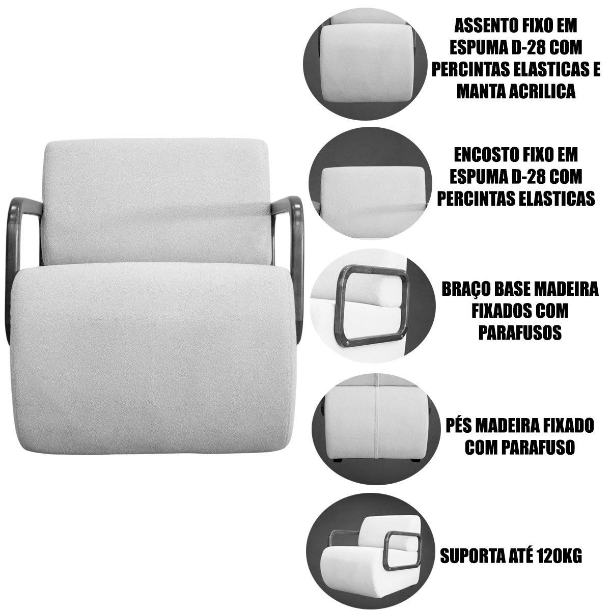 Poltrona para Sala e Escritório Decorativa Kieven Linho Palha