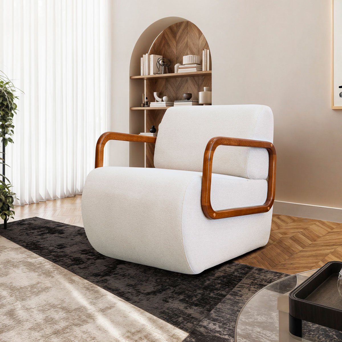 Poltrona para Sala e Escritório Decorativa Kieven Linho Palha
