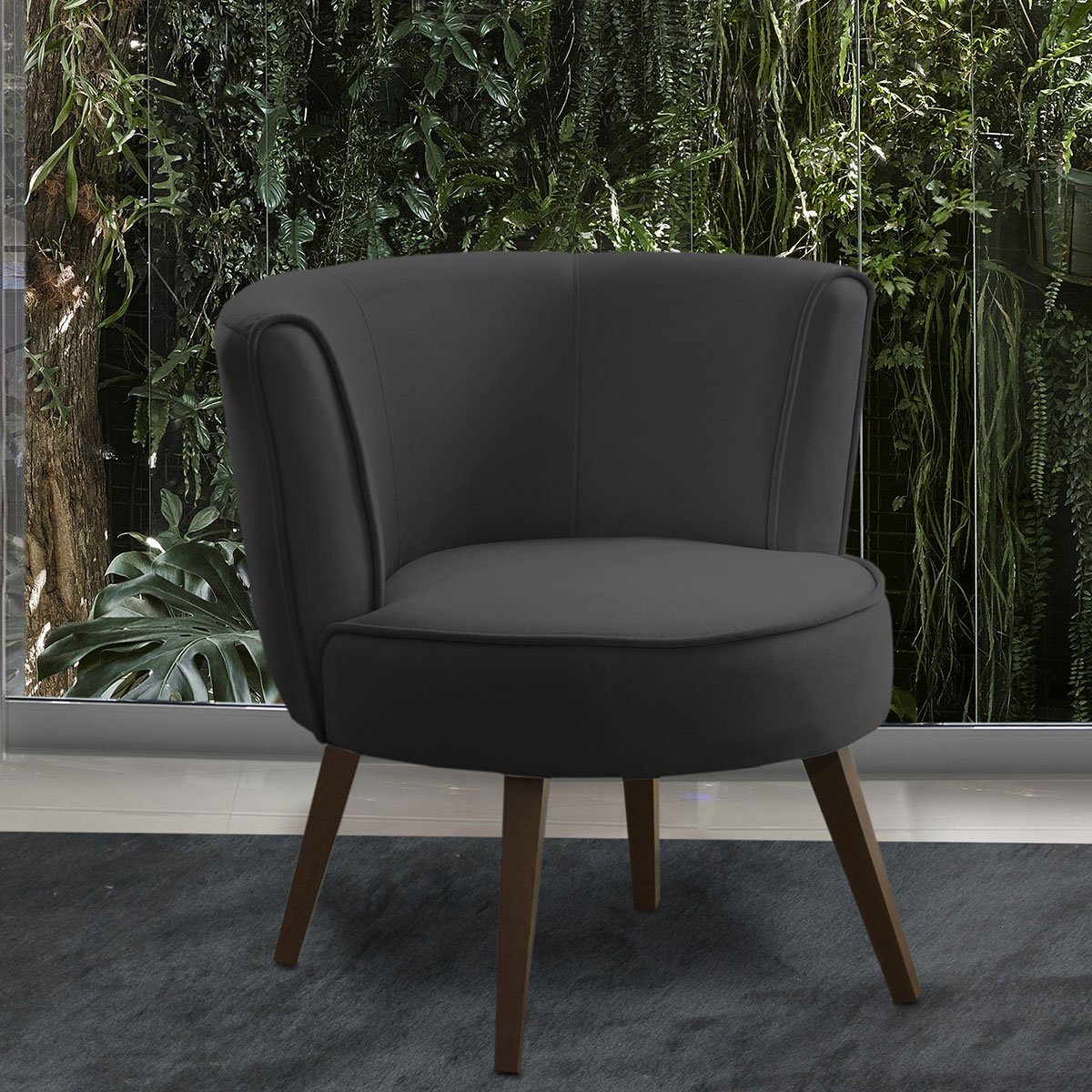 Poltrona para Sala e Escritório Decorativa Lara Veludo Cinza