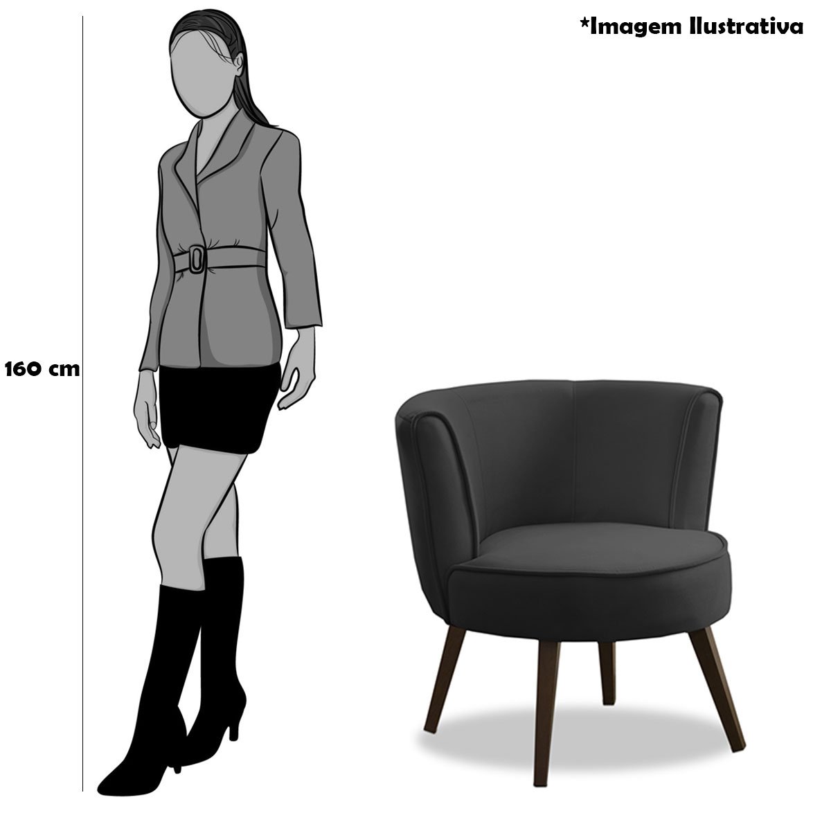 Poltrona para Sala e Escritório Decorativa Lara Veludo Cinza
