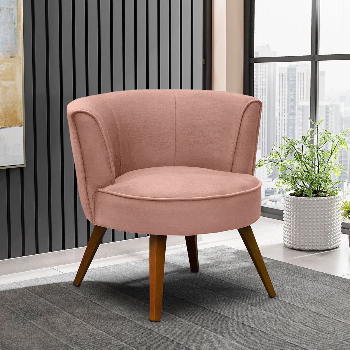 Poltrona para Sala e Escritório Decorativa Lara Veludo Rosê
