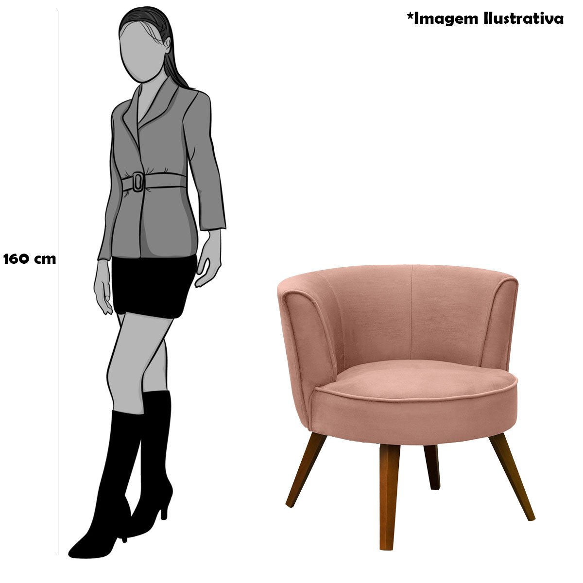 Poltrona para Sala e Escritório Decorativa Lara Veludo Rosê