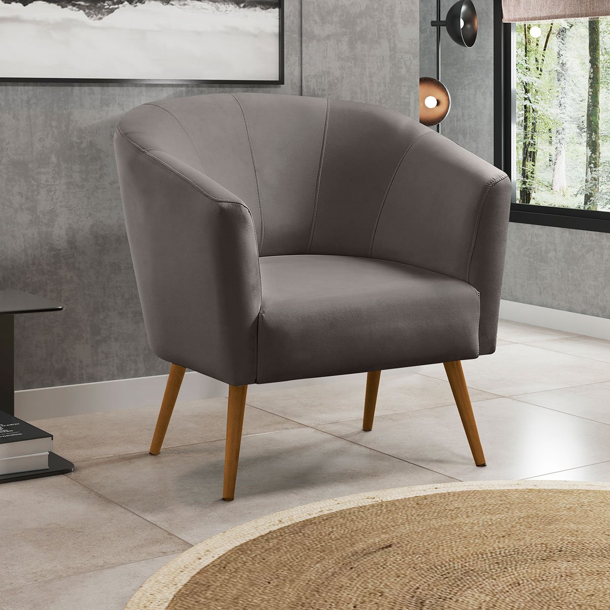 Poltrona para Sala e Escritório Decorativa Pé Palito Belize Veludo Cinza
