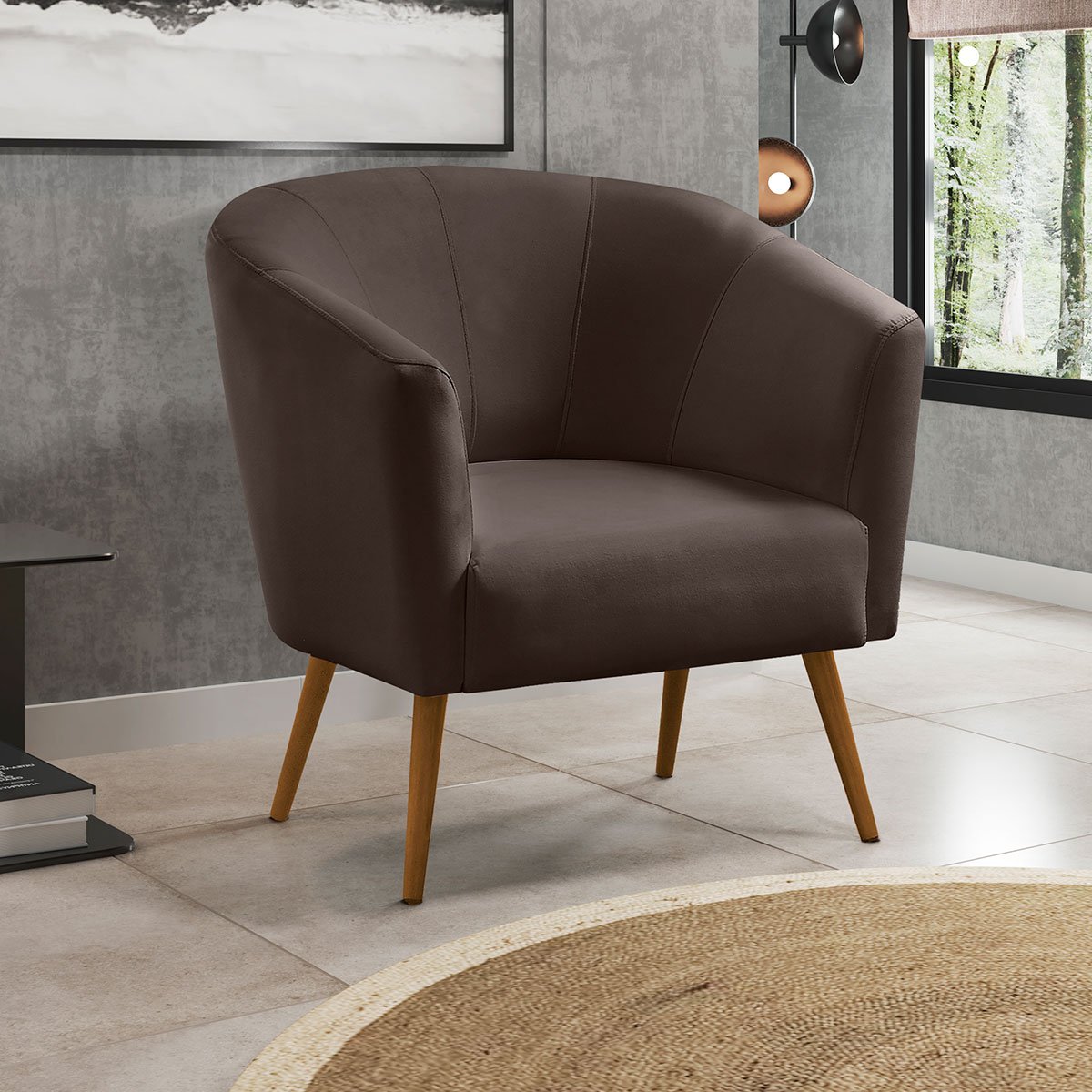 Poltrona para Sala e Escritório Decorativa Pé Palito Belize Veludo Marrom