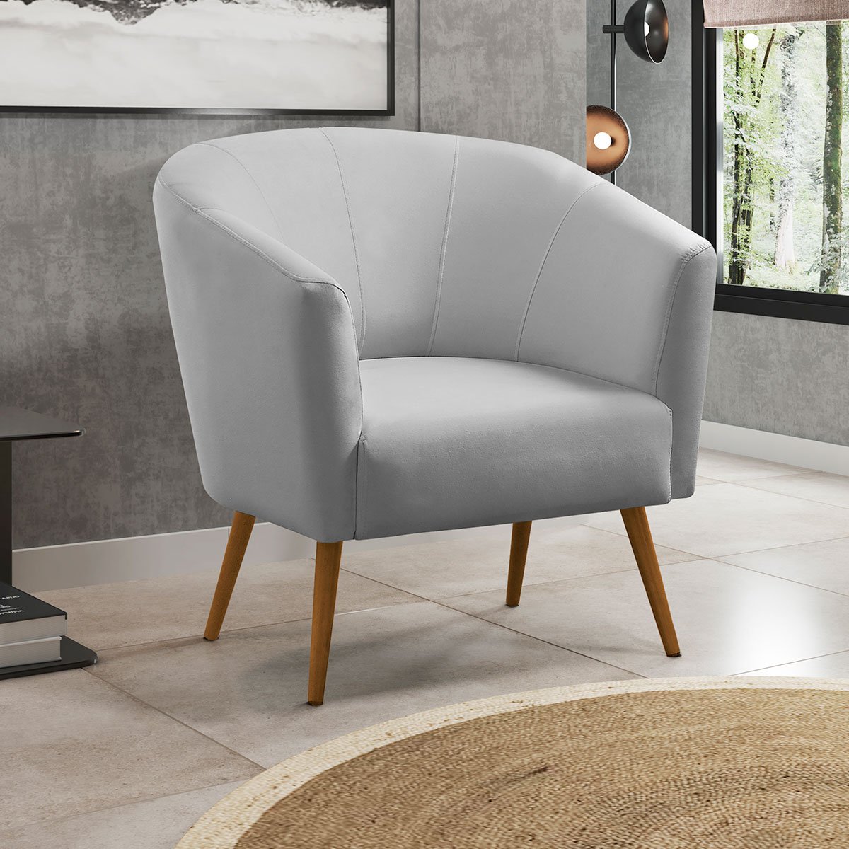 Poltrona para Sala e Escritório Decorativa Pé Palito Belize Veludo Prata