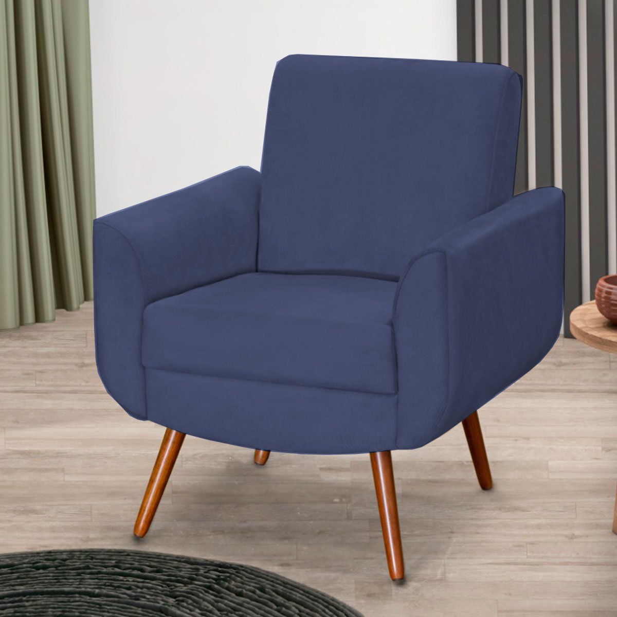 Poltrona para Sala e Escritório Decorativa Pé Palito Milão Veludo Azul Marinho