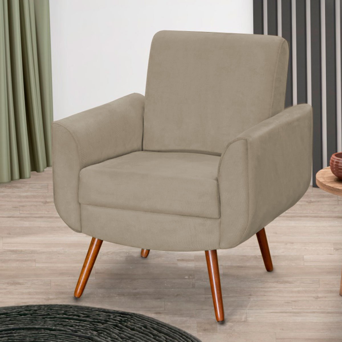 Poltrona para Sala e Escritório Decorativa Pé Palito Milão Veludo Bege