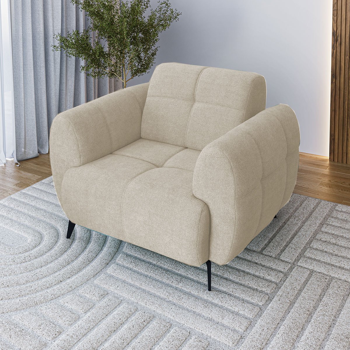 Poltrona para Sala e Escritório Decorativa Pés Metal Kania Linho Bege