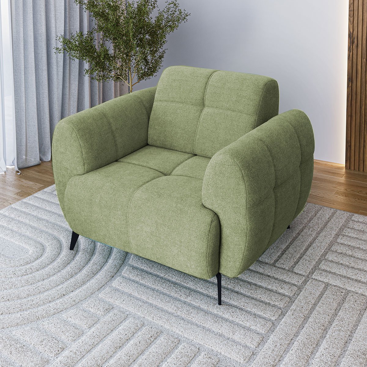 Poltrona para Sala e Escritório Decorativa Pés Metal Kania Linho Verde