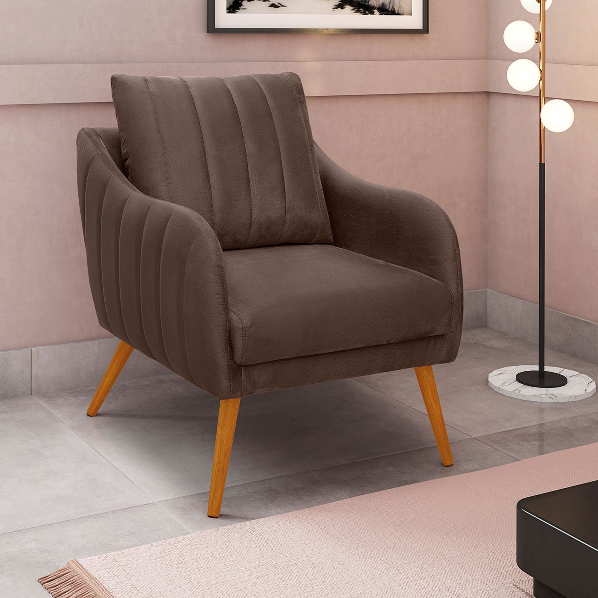 Poltrona para Sala e Escritório Decorativa Síria Veludo Marrom
