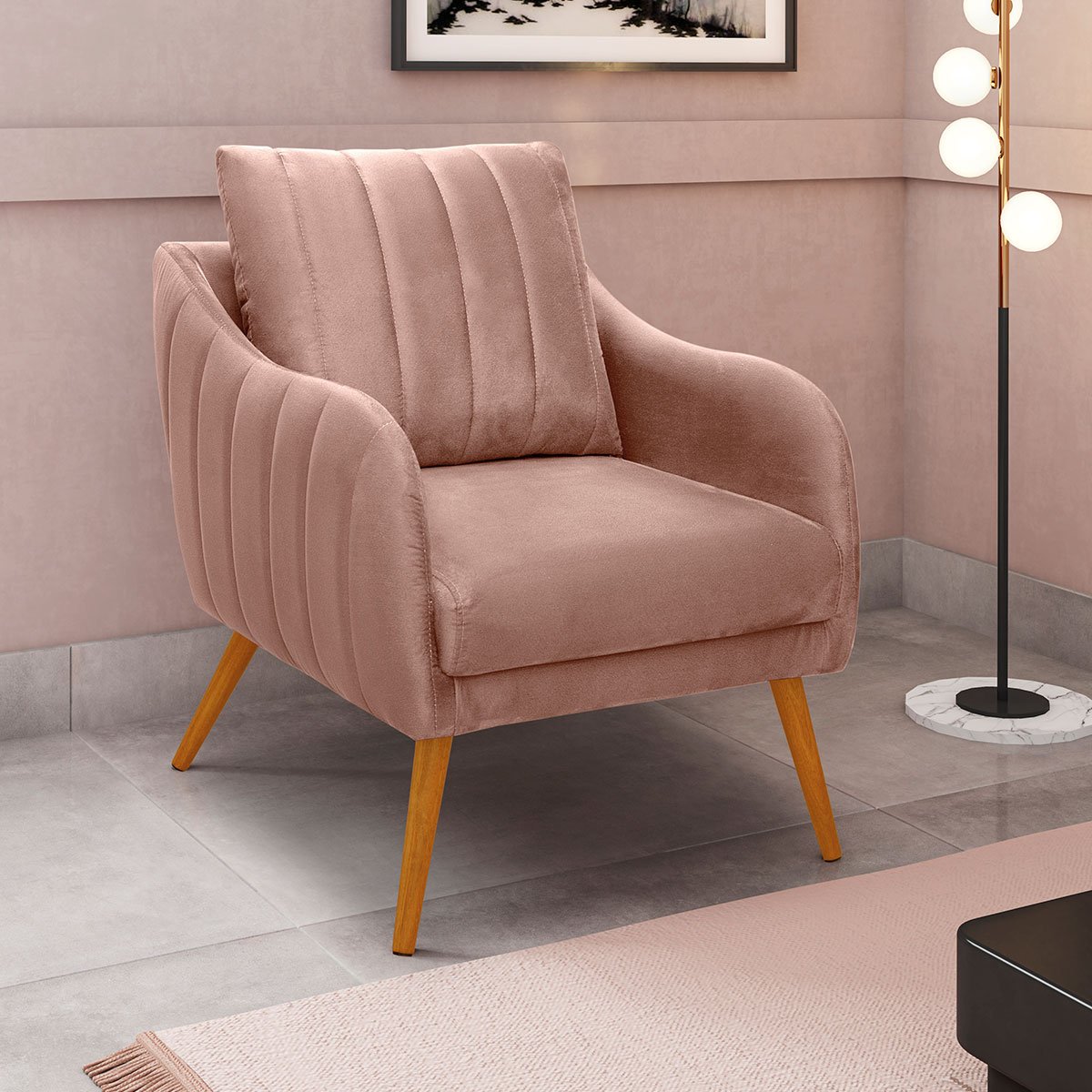 Poltrona para Sala e Escritório Decorativa Síria Veludo Rosê