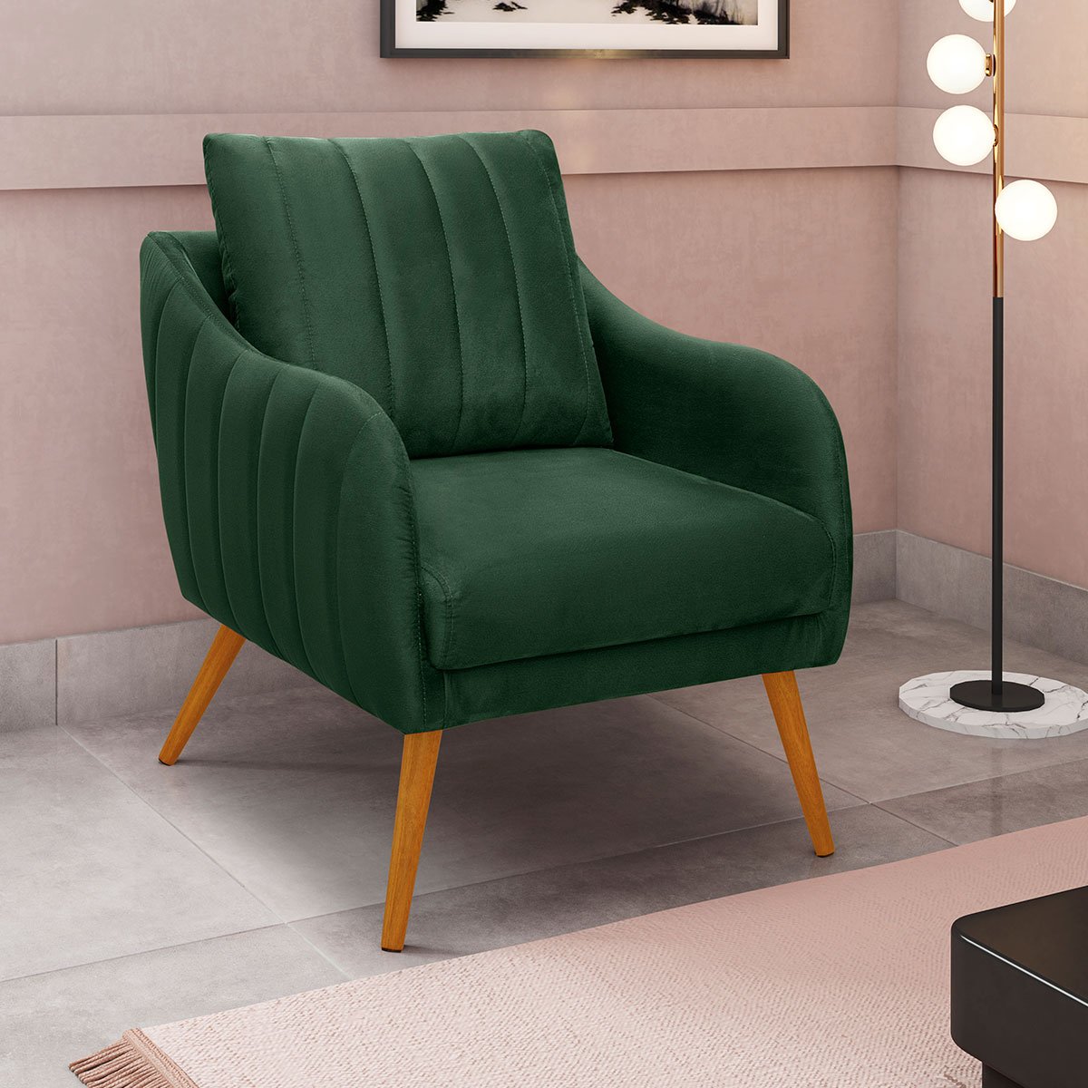 Poltrona para Sala e Escritório Decorativa Síria Veludo Verde