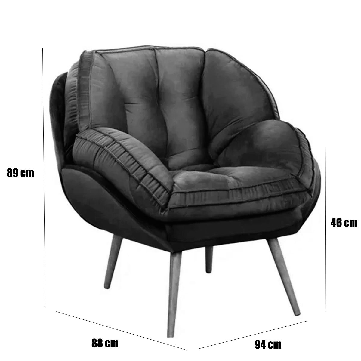Poltrona para Sala e Escritório Decorativa Vitória Veludo Cinza