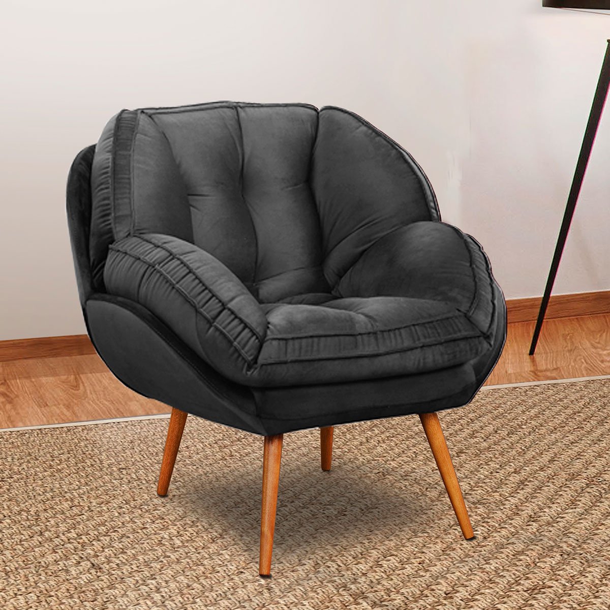Poltrona para Sala e Escritório Decorativa Vitória Veludo Cinza