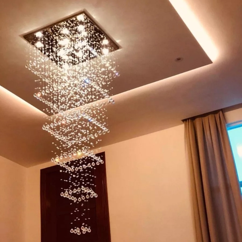 Luminária de Cristal Inox Espelhado para Vão de Escadas 280 cm
