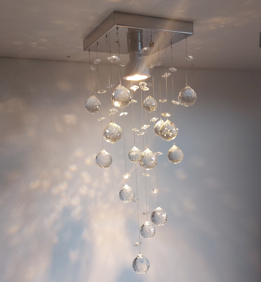 Lustre Chuva de Cristais Inox Espelhado para Hall de Entrada 30cm