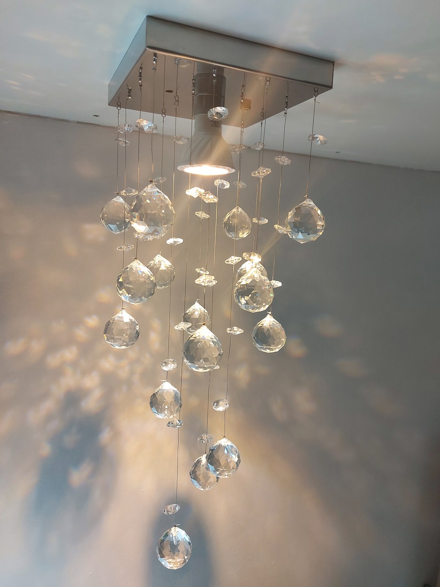 Lustre Chuva de Cristais Inox Espelhado para Hall de Entrada 30cm
