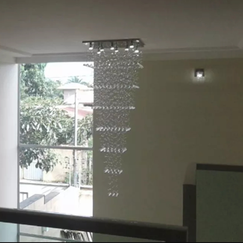 Lustre de Cristais Inox Espelhado para Salão de Festas e Vão de Escadas 360 cm