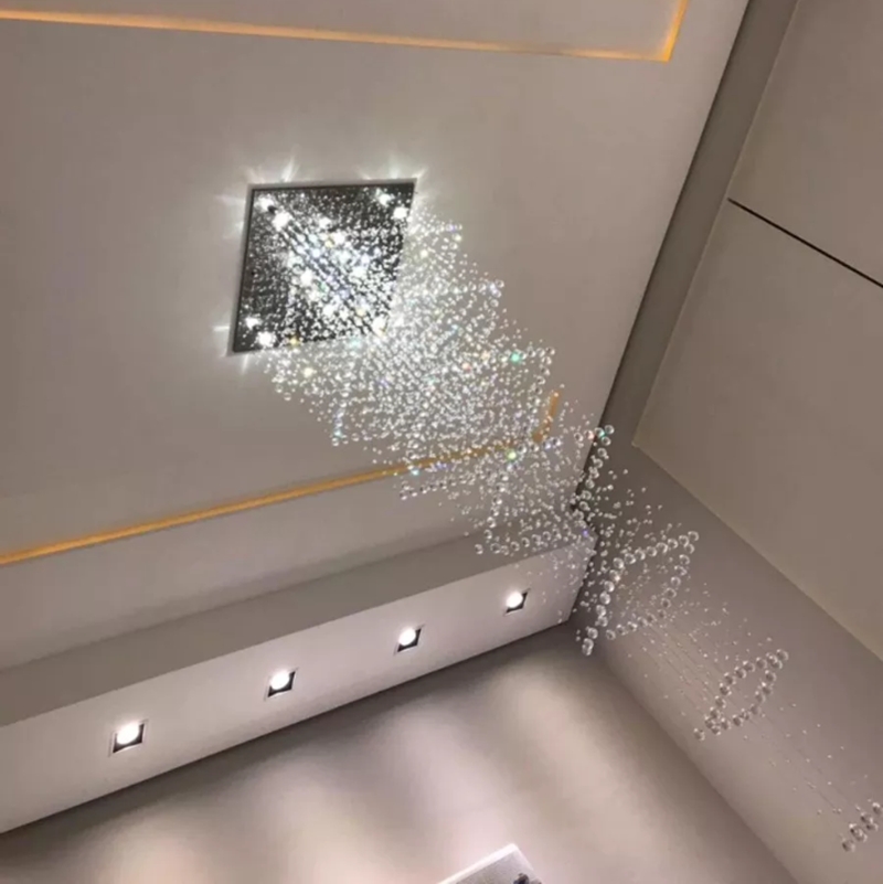 Lustre de Cristais Inox Espelhado para Salão de Festas e Vão de Escadas 360 cm