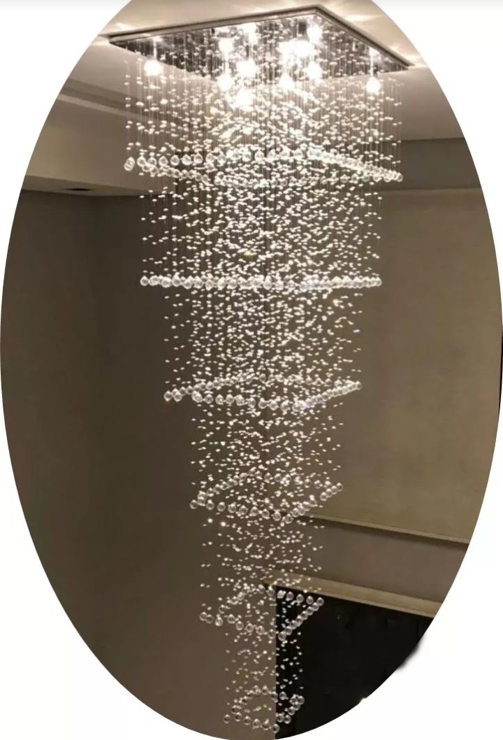 Lustre de Cristais Inox Espelhado para Salão de Festas e Vão de Escadas 360 cm