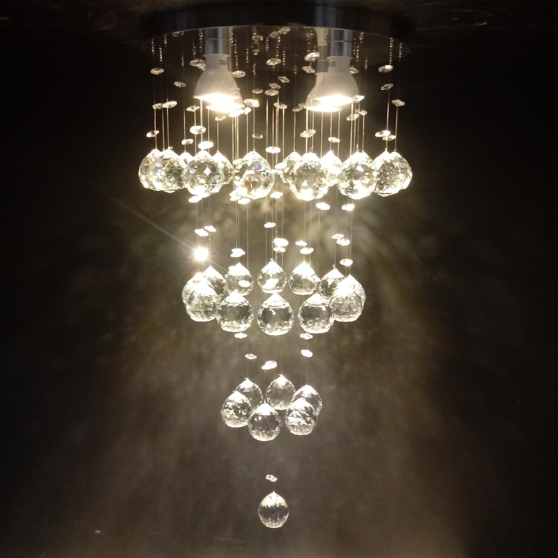 Lustre de Cristais Inox Espelhado para Sala de Jantar, Sala de Estar, Escritório e Quarto 35 cm