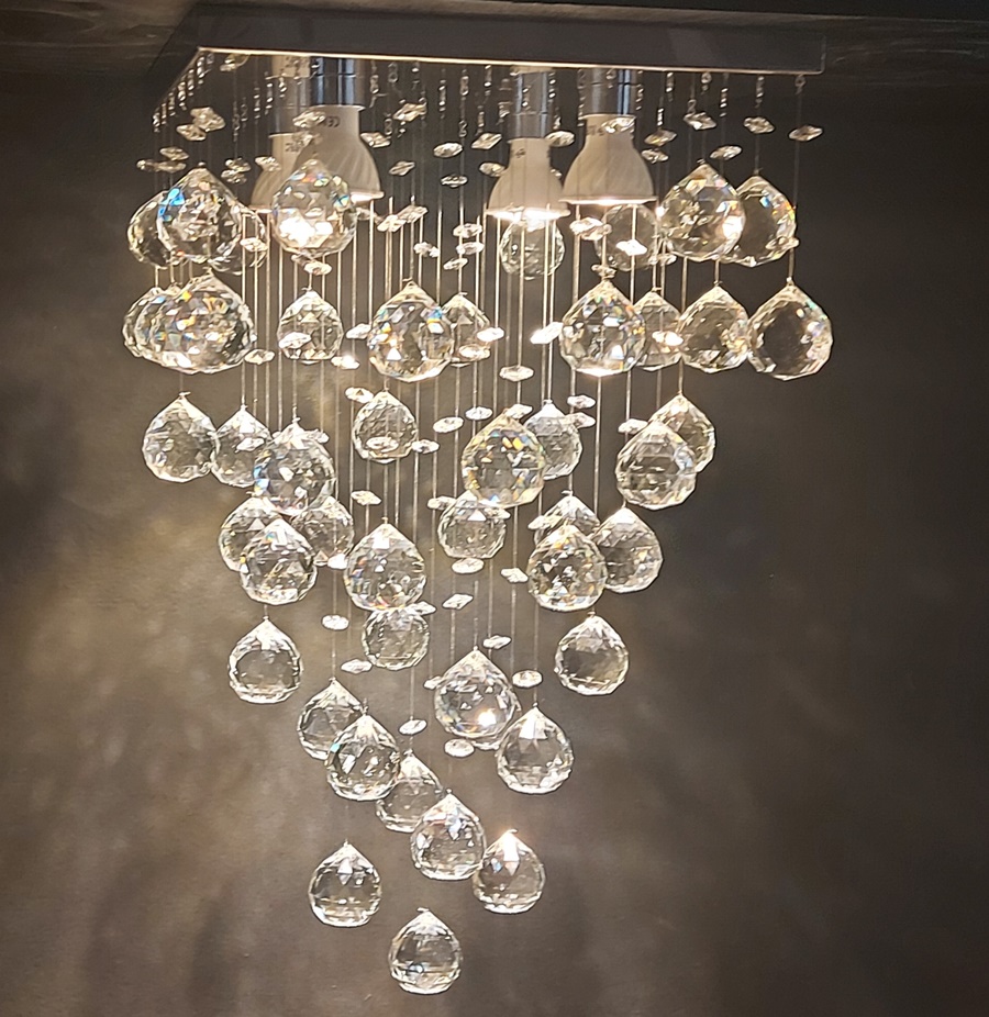 Lustre de Cristais Inox Espelhado para Sala de Jantar, Sala de Estar, Escritório, Recepção e Quarto 50 cm
