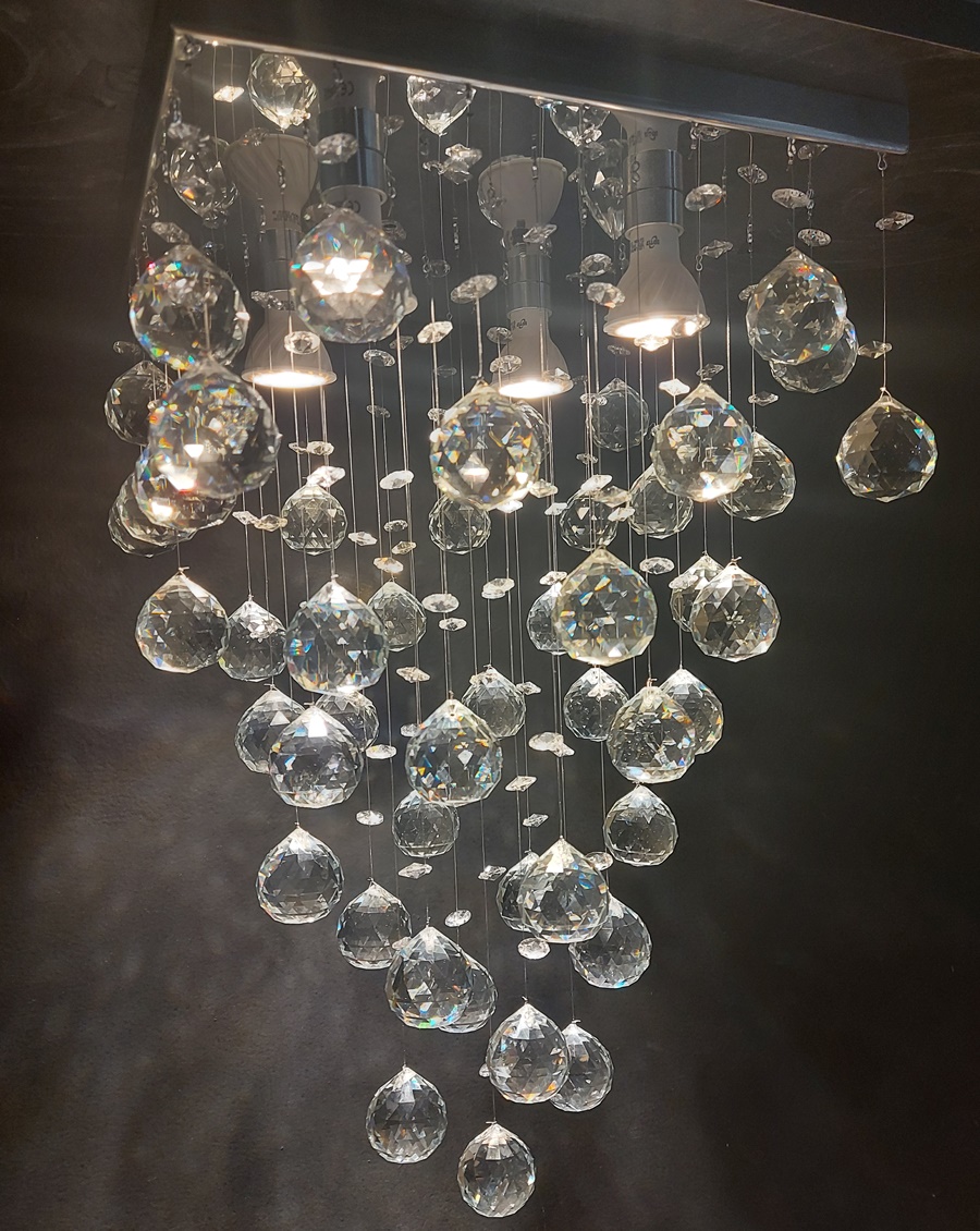 Lustre de Cristais Inox Espelhado para Sala de Jantar, Sala de Estar, Escritório, Recepção e Quarto 50 cm