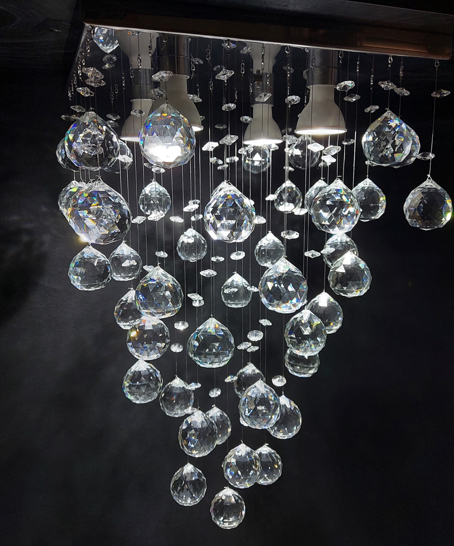 Lustre de Cristais Inox Espelhado para Sala de Jantar, Sala de Estar, Escritório, Recepção e Quarto 50 cm