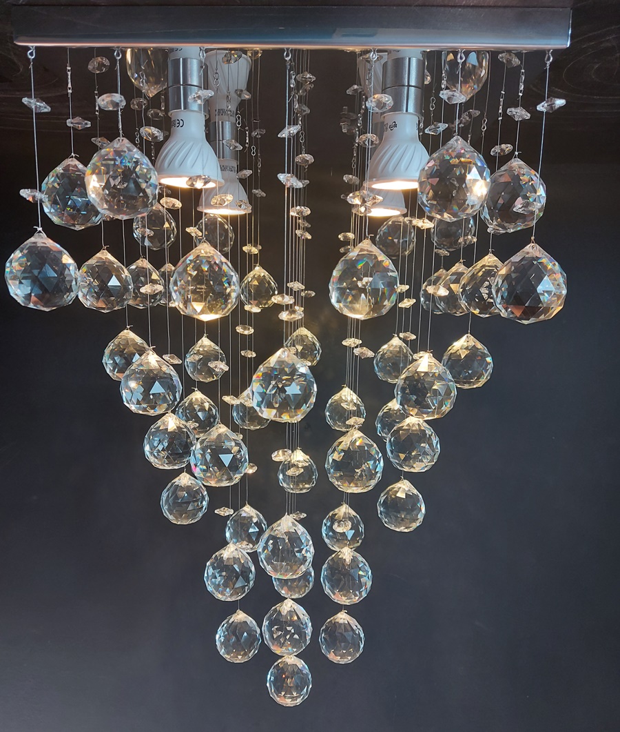 Lustre de Cristais Inox Espelhado para Sala de Jantar, Sala de Estar, Escritório, Recepção e Quarto 50 cm