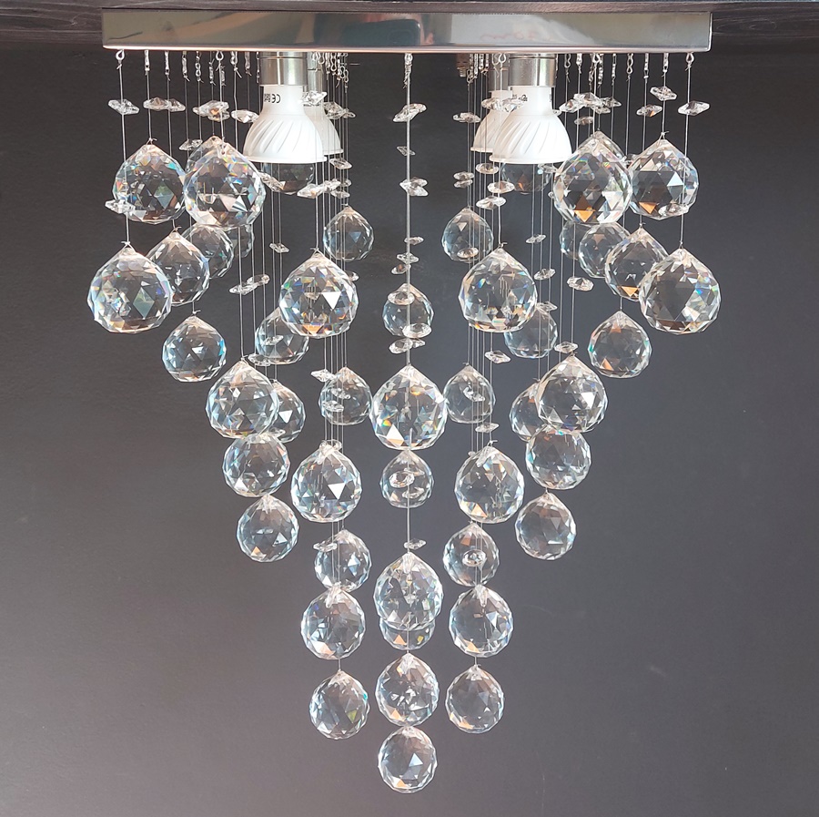 Lustre de Cristais Inox Espelhado para Sala de Jantar, Sala de Estar, Escritório, Recepção e Quarto 50 cm