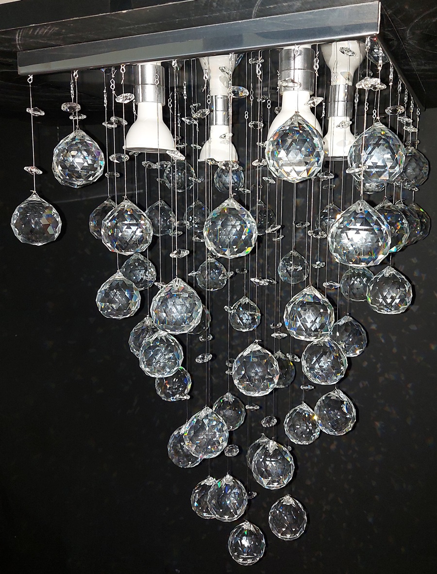 Lustre de Cristais Inox Espelhado para Sala de Jantar, Sala de Estar, Escritório, Recepção e Quarto 50 cm