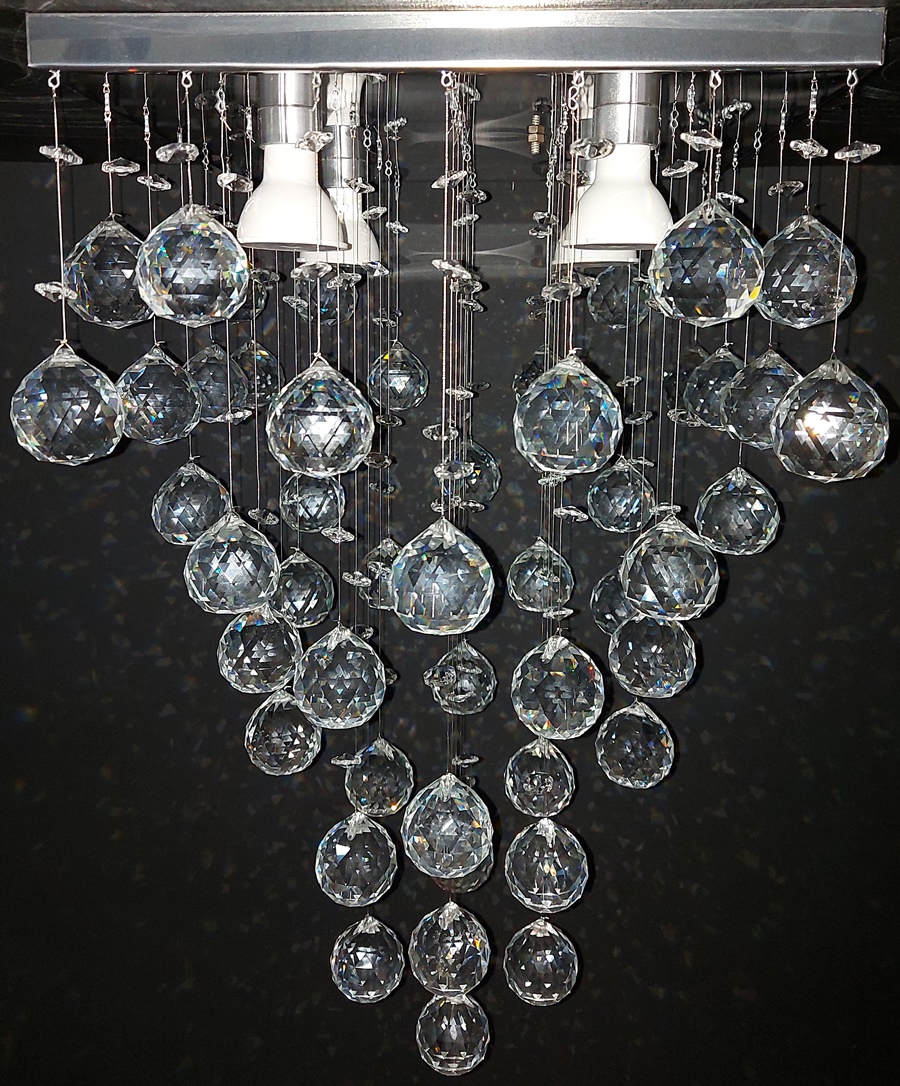 Lustre de Cristais Inox Espelhado para Sala de Jantar, Sala de Estar, Escritório, Recepção e Quarto 50 cm